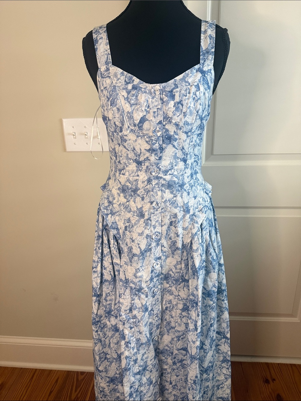 Blue and White Floral Maxi Dress - Sleeveless Summer Dress - Picture 4 of 4